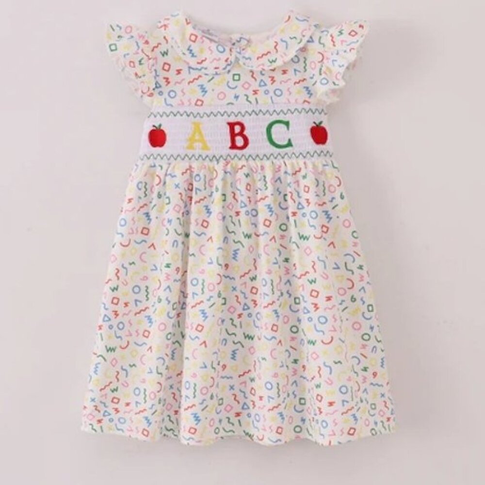 Boutique Back to School ABC Alphabet Embroidered Smocked Dress
